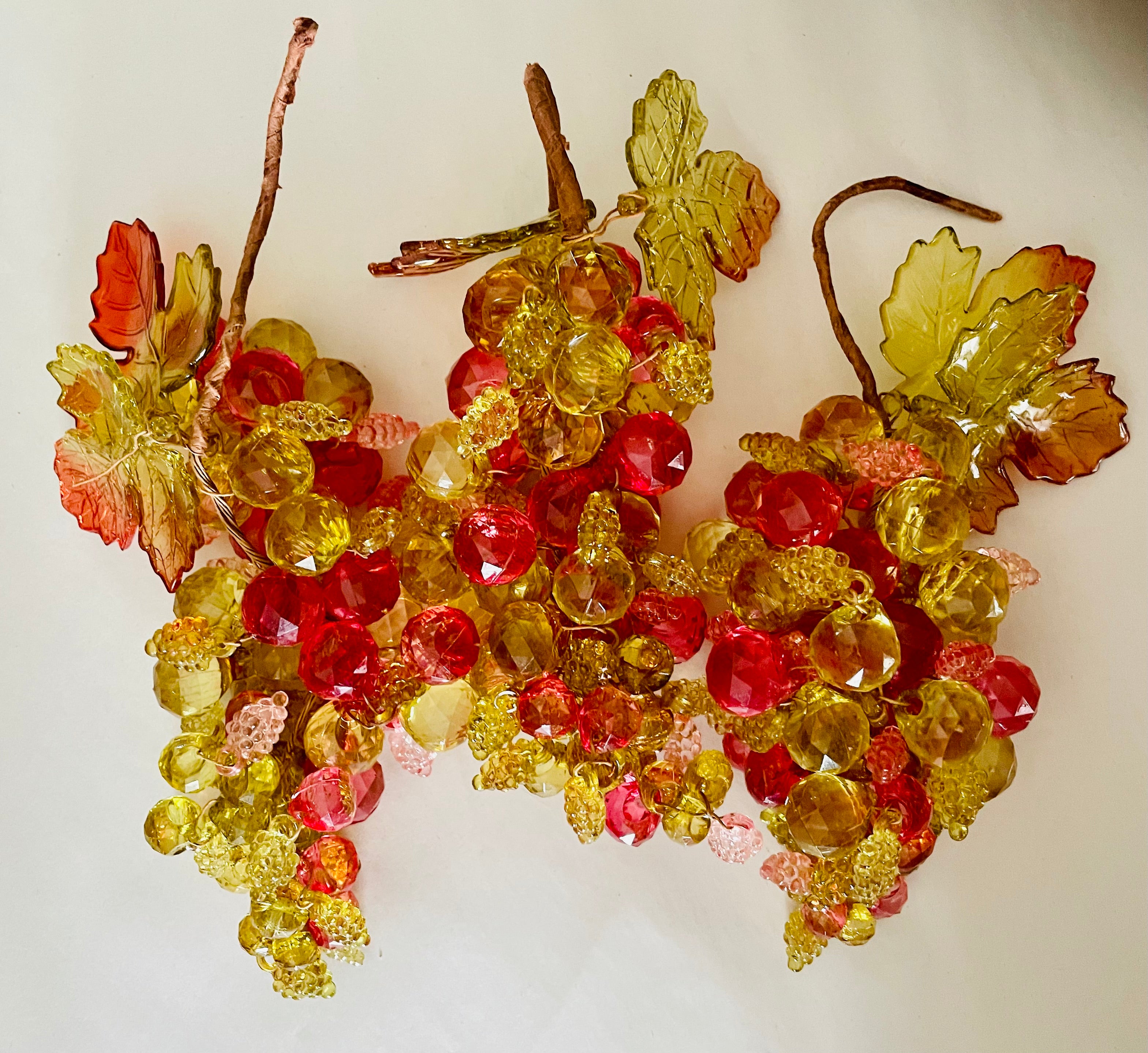 Faceted Lucite Bead Red, Pink & Gold Grape Clusters