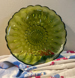 Olive Green Snack Plates Vintage Mid Century Pressed Glass
